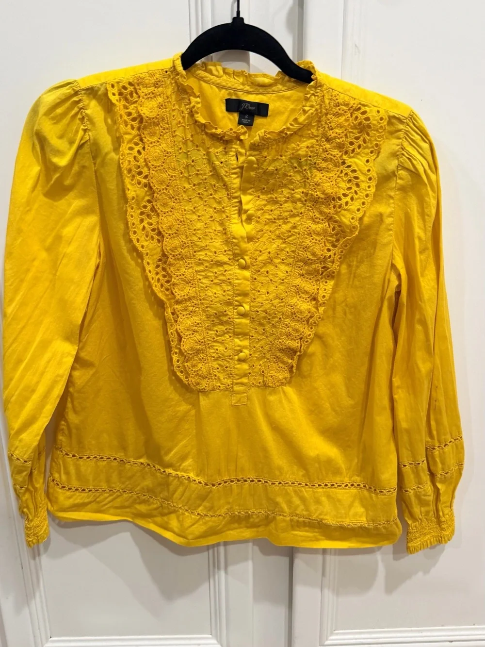 J. Crew Bright Yellow Lace-Front Peasant Blouse